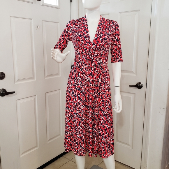 Vince Camuto Red and Black Patterned Midi Dress - Picture 1 of 12